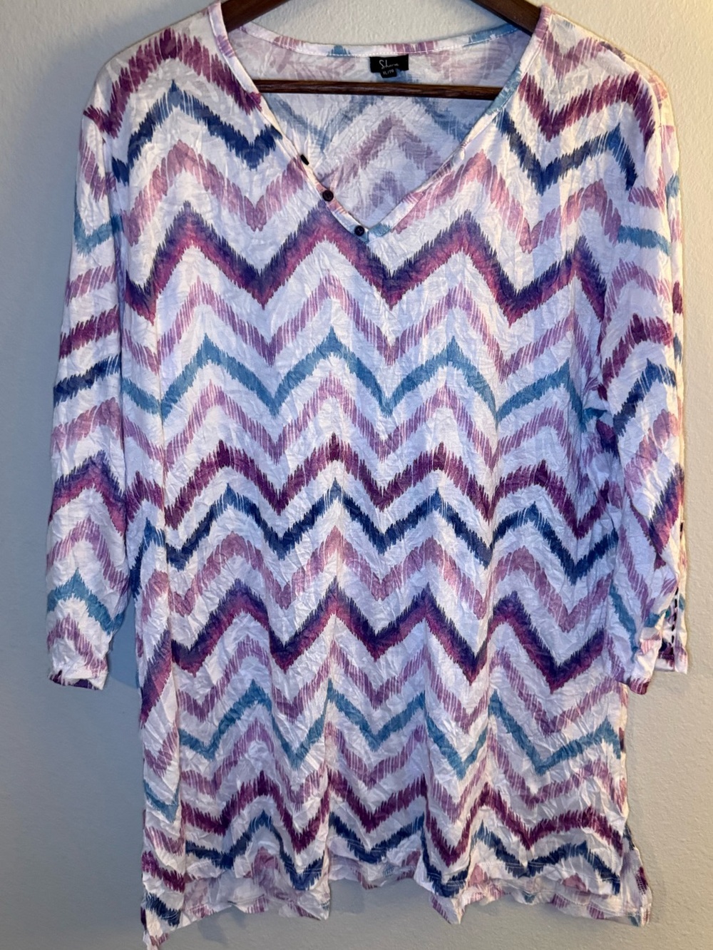 Chevron V-Neck Tunic in Purple and Teal